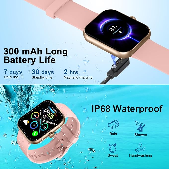 Smart Watch for Men Women (Answer/Make Calls), 1.96" HD Fitness Smartwatch 2025, 110+ Sports Modes, Heart Rate/Sleep/Spo2 Monitor, IP68 Waterproof Step Counter, Activity Tracker for Android iOS, Pink