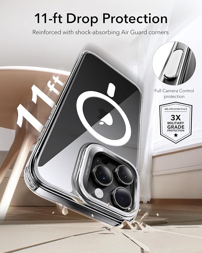 ESR for iPhone 16 Pro Case, Camera Control Button Compatible with MagSafe, Military-Grade Protective Case for iPhone 16 Pro, Built-in Stash Stand iPhone Case, Scratch-Resistant Back Cover, Clear