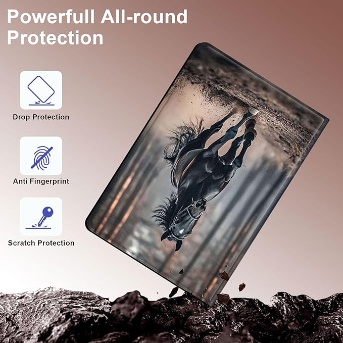 Case for Samsung Galaxy Tab S10 Plus/ S9 FE Plus/ S9 Plus 5G Tablet 12.4'', Slim PU Leather Stand Cover with Auto Wake/Sleep, Multi-Angle Viewing & Shockproof, Black Horse