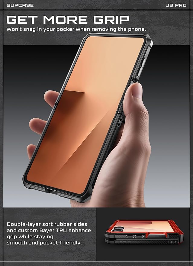 SUPCASE for Samsung Galaxy Z Flip 7 Case with Built-in Stand & Belt-Clip (Unicorn Beetle Pro), [Hinge Protection] [Front Tempered Glass Screen Protector] Full Body Military-Grade Phone Cover, Ruddy