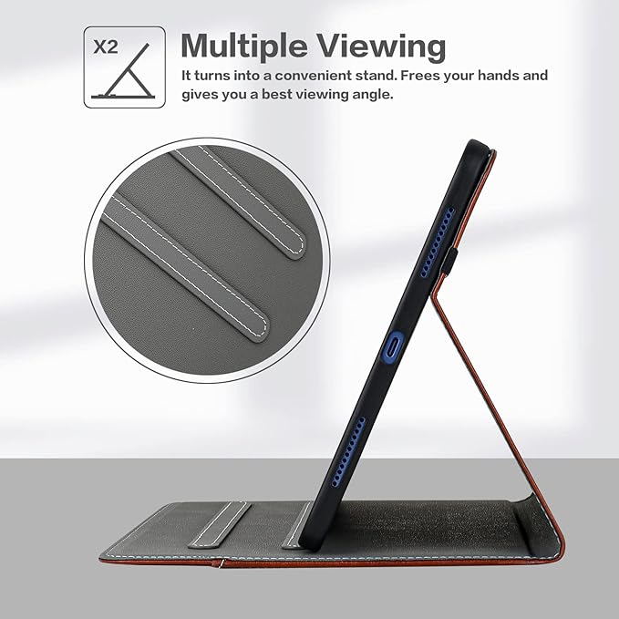 HFcoupe for iPad A16 11th / 10 Gen Case (2025 11 inch & 2022 10.9), Multi-Angle Viewing Stand Folio Cover with Magnetic Closure & Pocket, Auto Sleep/Wake Protective Folio, Tan