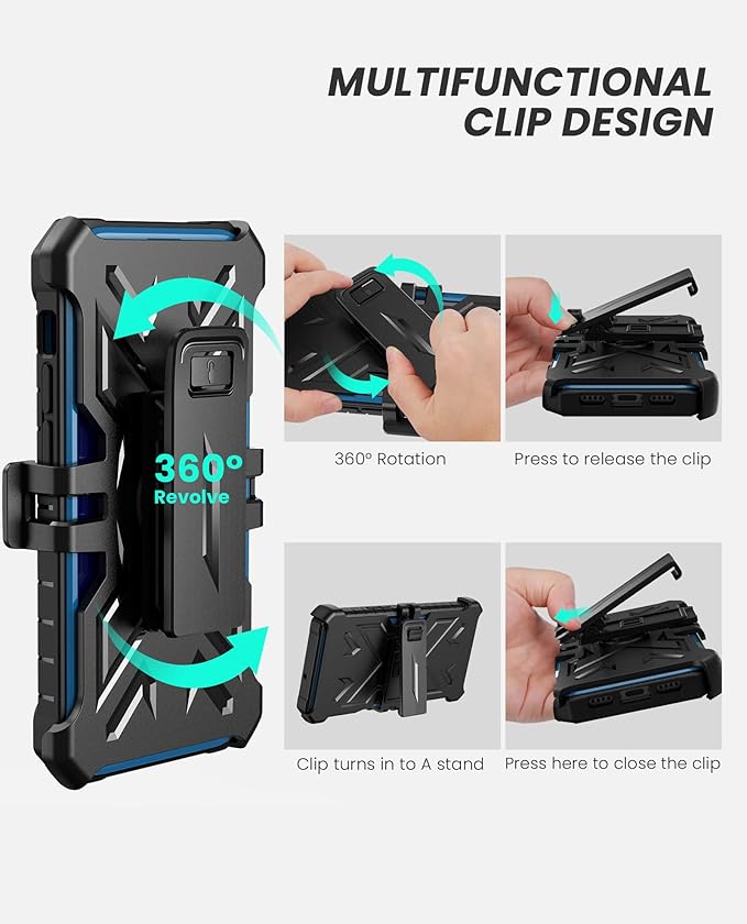 for iPhone 13/14 Protective Case: for iPhone 16e Cover with Belt Clip Holster | Durable Dual-Layer Design with Built-in Kickstand | Heavy Duty Military Grade Hard Protection Shock Proof Blue