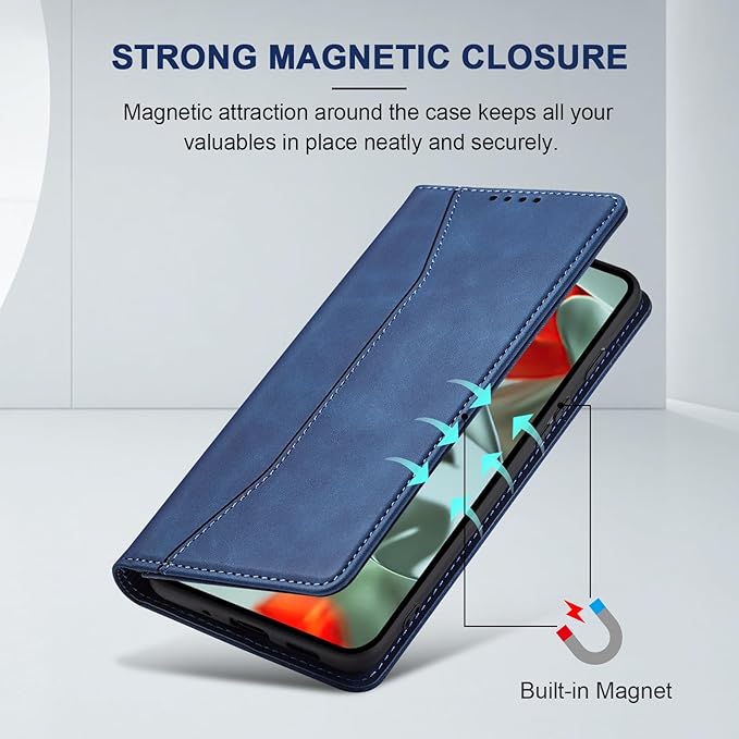 Jasonyu Flip Wallet Case for Google Pixel 9 Pro XL,Leather Magnetic Folio Cover with Card Holder,Kickstand - TPU Shockproof Durable Protective Phone Case,Blue