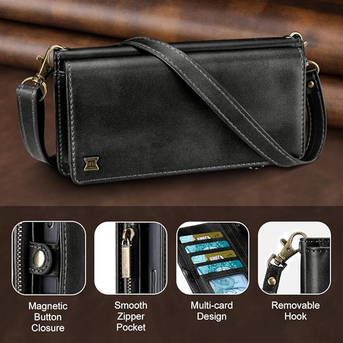for iPhone Air Wallet Phone Case with 8 Card Holder,RFID Blocking | PU Leather | Kickstand | Flip | Wrist Strap&Shoulder Strap | Shockproof | Zipper Wallet | Women Men | 6.5" | Black