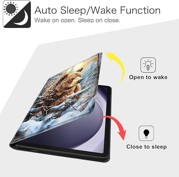 Case for Samsung Galaxy Tab A9 8.7-Inch 2023, Slim PU Leather Stand Cover with Auto Wake/Sleep, Multi-Angle Viewing & Shockproof, Adorable Bear