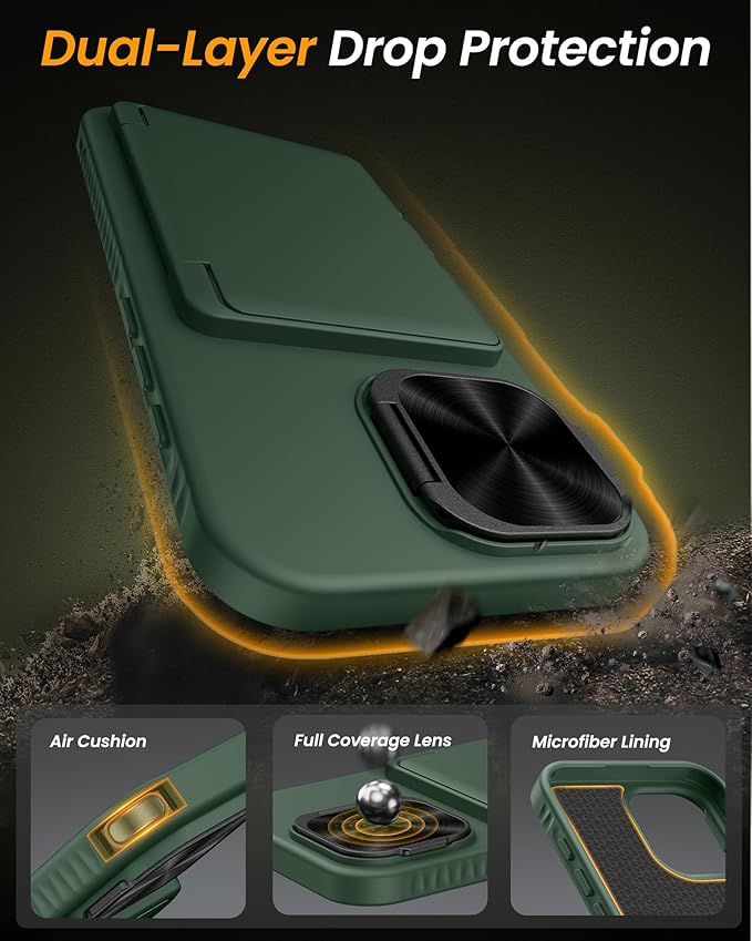 for iPhone 17 Case Wallet with Stand, Built-in Card Holder & Camera Cover, Military Grade Drop Protection Rugged Hard Protective Wallet Phone Case for iPhone 17 6.3" 2025, Green
