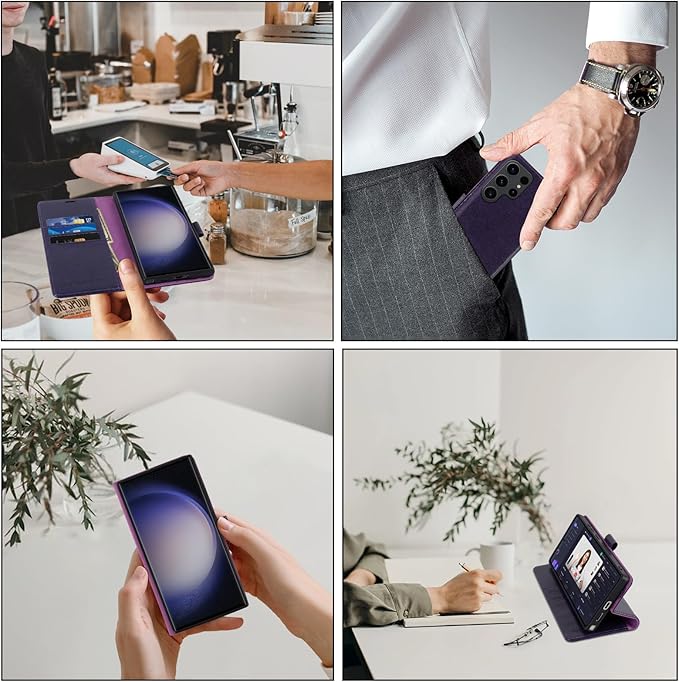 MONASAY Wallet Case Compatible for Galaxy S23 Ultra 5G,[RFID Blocking] Flip Folio Leather Cell Phone Cover with Credit Card Holder, 6.8 inch, Purple