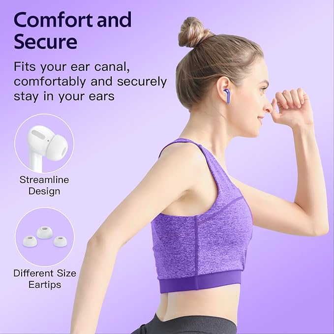 TAGRY 2 Sets X08 Purple and Phantom Purple Bluetooth Headphones True Wireless Earbuds 60H Playback Ear Buds with Wireless Charging Case in-Ear Earbuds with Mic