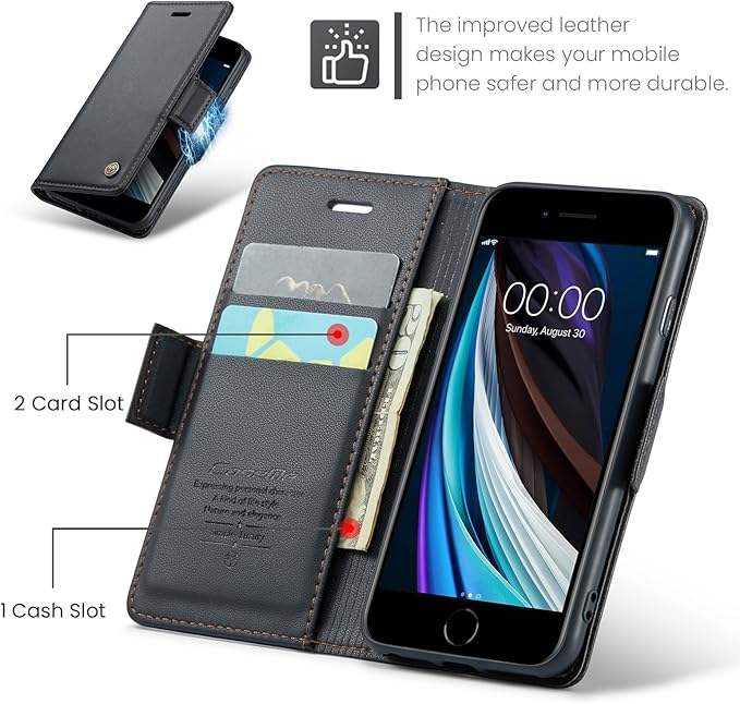 for iPhone SE 2022/3rd/2020/2rd,iPhone 8/7 Case, Premium PU Leather Wallet Case Flip Cover with [RFID Blocking][Card Holder] Shockproof Protective for iPhone SE 2022/2020, iPhone 8/7, Black