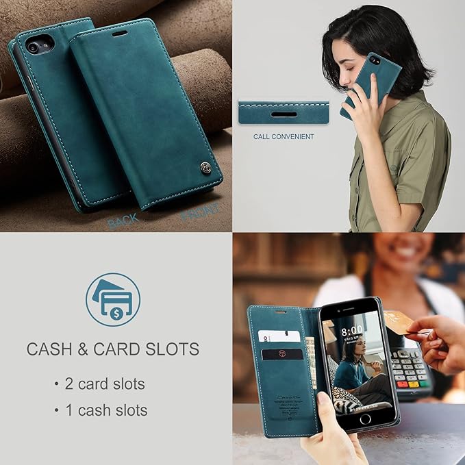 for iPhone 6 / 6S Case, Flip Wallet Leather Case with Card Holder Magnetic Closure Shockproof Kickstand Protective Phone Cases Cover for iPhone 6S,Blue-Green