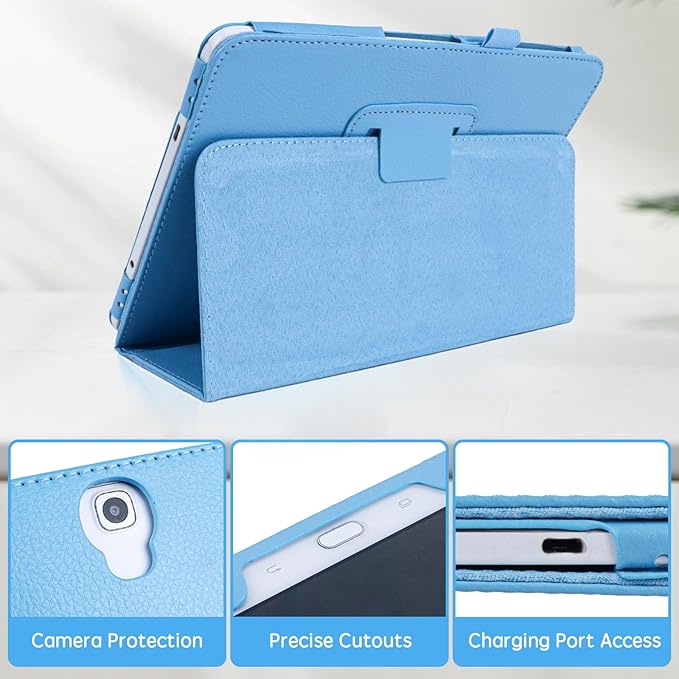 Slim Leather Case for Samsung Galaxy Tab A7 Lite 8.7'' 2021 (SM-T220 T225 T227), Multi-Angle Stand Full-Protective Tablet Cover Book Case with Stylus Pen,Screen Film (Sky Blue)
