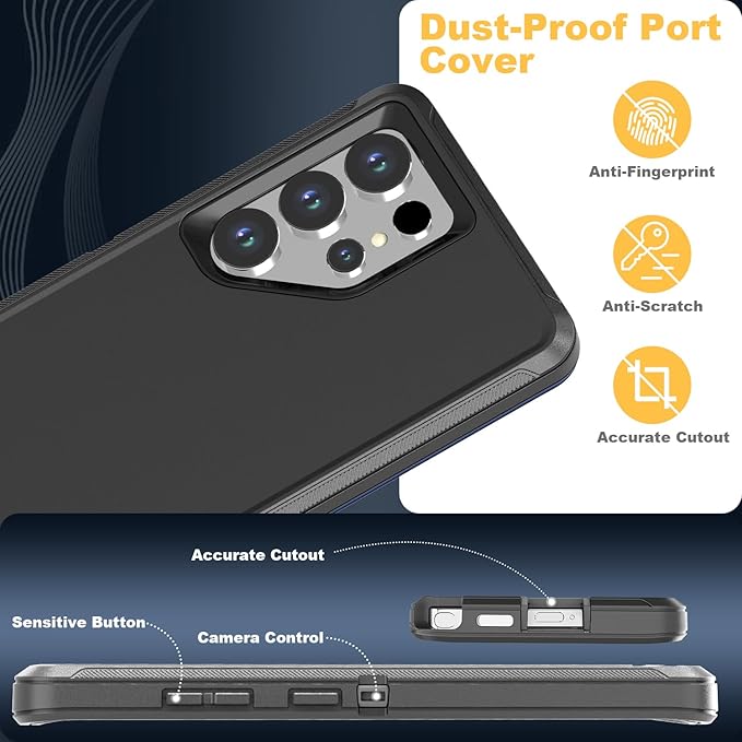 Designed for Samsung Galaxy S25 Ultra Case [with Privacy Screen Protector] 3-Layer Full Body Protection Rugged Shockproof Heavy Duty Phone Case Cover, Black