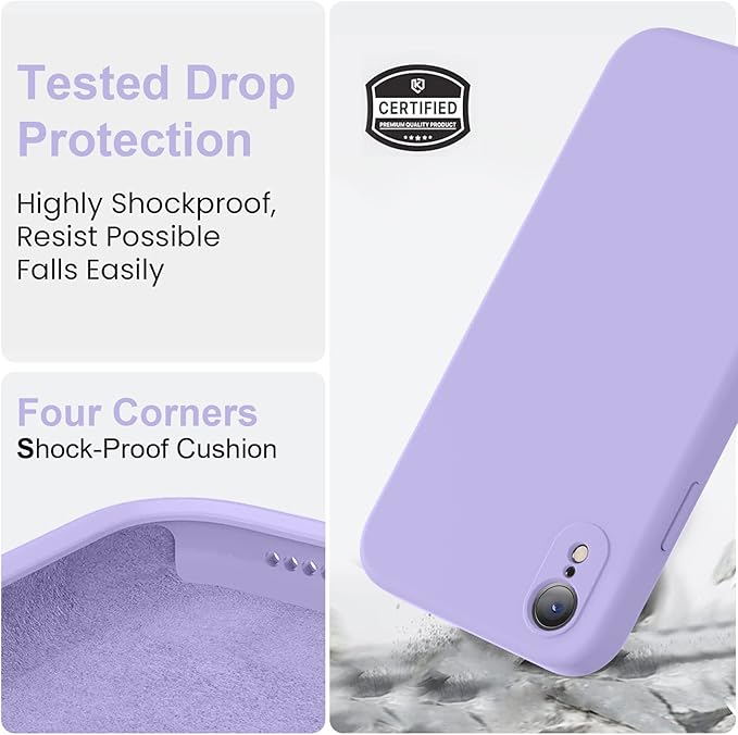 Vooii Compatible with iPhone XR Case, Upgraded Liquid Silicone with [Flat Edges] [Camera Protection] [Soft Anti-Scratch Microfiber Lining] Phone Case for iPhone 10 XR 6.1 inch - Light Purple