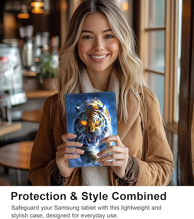 Case for Samsung Galaxy Tab S10 Ultra/Galaxy Tab S9/S8 Ultra 14.6-Inch, Slim PU Leather Stand Cover with Auto Wake/Sleep, Multi-Angle Viewing & Shockproof, Fierce Tiger