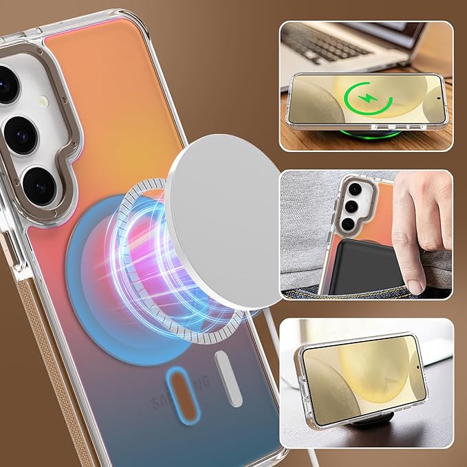 MOWIME Magnetic Case for Samsung Galaxy S24 Plus [Compatible with Magsafe] [Cute Fashion Fluorescent Design] [1 Screen Protector] Slim Translucent Matte Case for Galaxy S24 Plus 6.7", Desert