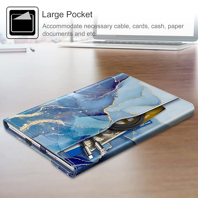 Fintie Case for 12.3 Inch Microsoft Surface Pro 7 Plus, Surface Pro 7/6/5/4/3 - Portfolio Business Cover with Pocket, Compatible with Type Cover Keyboard, Ocean Marble