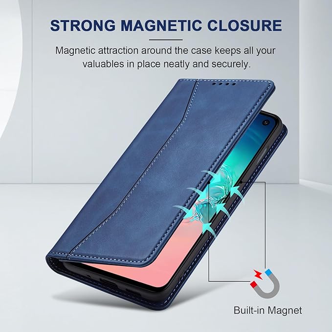 Jasonyu Flip Wallet Case for Samsung Galaxy S10e,Leather Magnetic Folio Cover with Card Holder,Kickstand - TPU Shockproof Durable Protective Phone Case,Blue