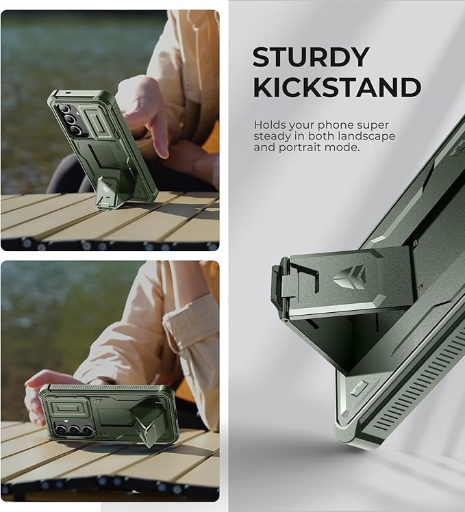 Dexnor for Samsung Galaxy S24 Case with Built-in Slide Camera Cover & Screen Protector & Kickstand, Heavy-Duty Shockproof Rugged Case Full-Body Bumper Protective Cover for Galaxy S24 (2024),Army Green