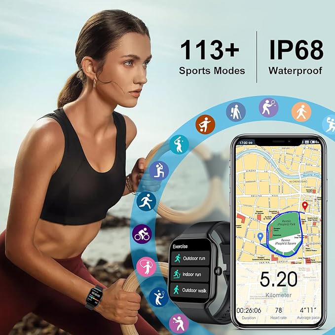 Smart Watch (Answer/Make Calls), 1.96"HD Smartwatch for Men Women 113+ Sport Modes, 2025 New Activity Tracker with Heart Rate/Sleep Monitor, Pedometer, IP68 Waterproof Fitness Watch for Android iOS