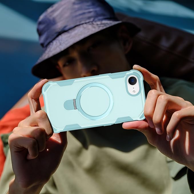 Designed for iPhone 16E Case with Magnetic Stand [Military Drop Protection][Compatible with Magnet] Shockproof 16E Phone Case with Ring Holder, Green