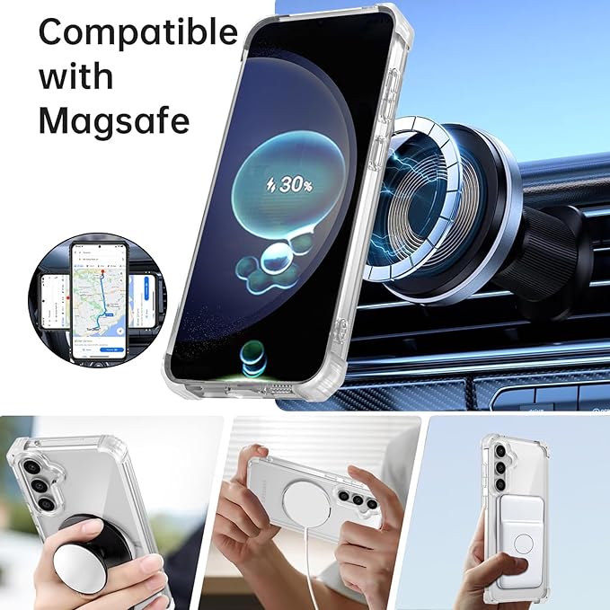 Magnetic for Samsung Galaxy S23 FE Case Compatible with MagSafe Wireless Charging,with 2 Screen Protectors,S23 FE Phone Case with 360°Kickstand Shockproof Military Grade Drop Protection Clear