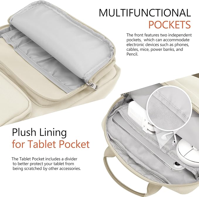 10-13 Inch Tablet Sleeve Bag, Ipad Bag for 13 In/11 in New iPad Pro M4 & 13 in Air M2 2024,iPad Pro 12.9 M2&M1,Ipad 10.9,Galaxy Tab S8+/S9+ 12.4,with Removable Shoulder Strap (Beige)