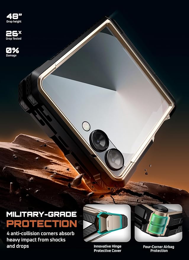 SUPCASE for Samsung Galaxy Z Flip 7 Case with Stand & Front Screen Protector (Unicorn Beetle Grip), [Support MagSafe] [Hinge Protection] Full Body Military-Grade Rugged Back Phone Cover, Desert