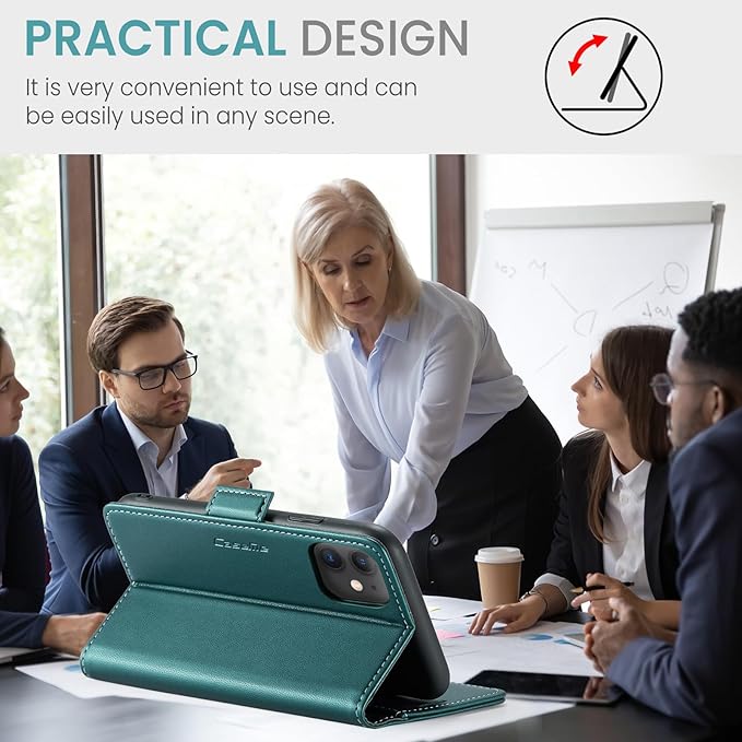 for iPhone 11 Case, Premium PU Leather Wallet Case Flip Cover with [RFID Blocking][Card Holder][Stand Function] Shockproof Protective for iPhone 11, Blue-Green