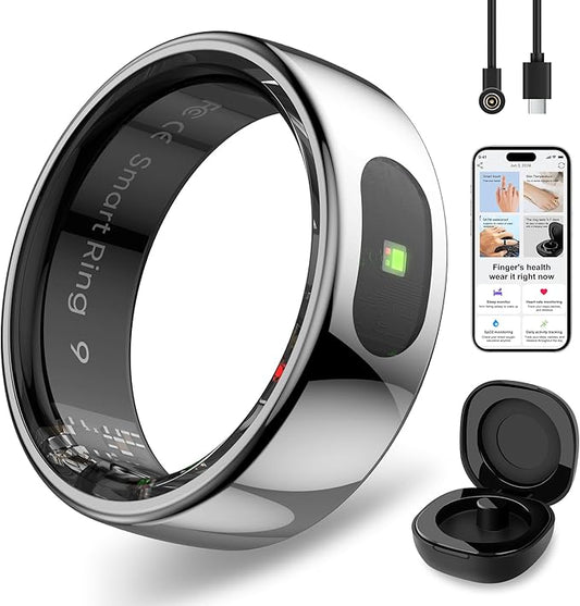 Smart Ring with Instant Notification Alerts & Gesture Control - Sleep Tracker Ring, Fitness Ring for Steps & Heart Rate, IP68 Waterproof (Silver, 8)