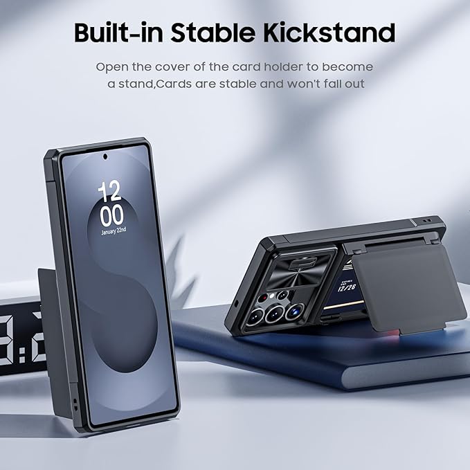 for Samsung Galaxy S25 Ultra Case Wallet with RFID [Cards Holder][Camera Cover][Edge Raised] Full Body Shockproof Silicone Protective Phone Case for Galaxy S25 Ultra 6.9" 2025 (Black)