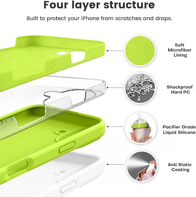 Vooii Compatible with iPhone 16 Plus Case, Liquid Silicone Upgrade [Camera Protection] [Soft Anti-Scratch Microfiber Lining] Shockproof Phone Case for iPhone 16 Plus 6.7 inch - Fluorescent Green