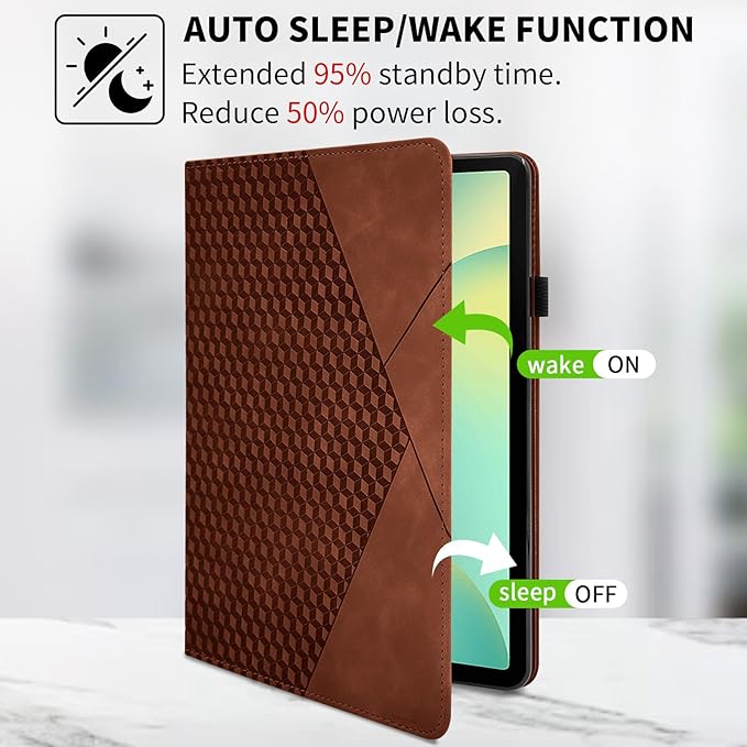 Rotating Case for Samsung Tab S10 Lite /S10 Fe/S9 Fe 10.9 Inch /S9 Tab 360° Rotating Cover Multi-Angle Viewing Stand Auto Wake/Sleep PU Leather Business Folio Protective Cases, Brown