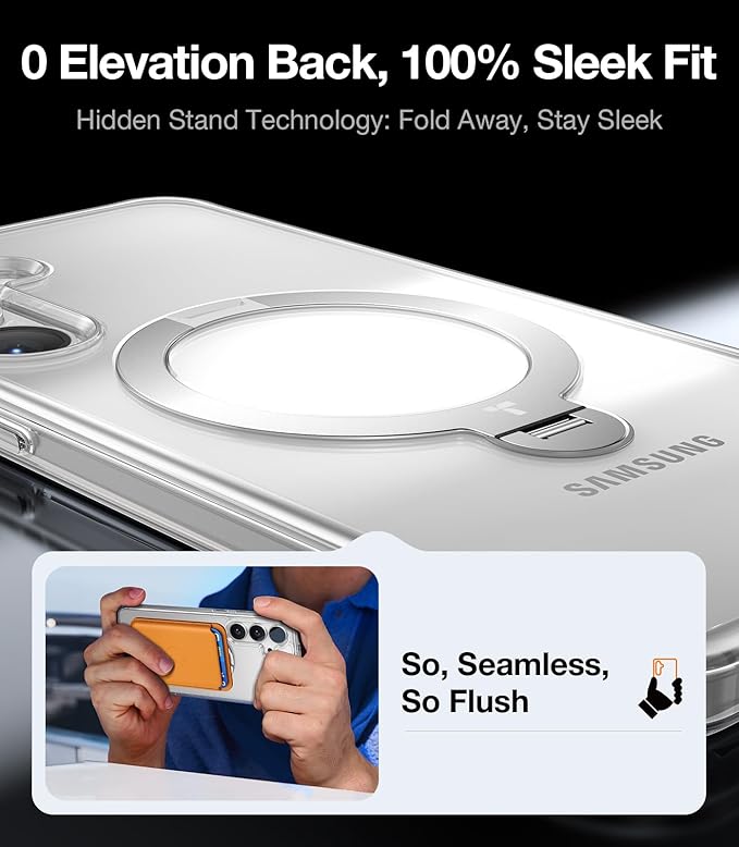 TORRAS 360Spin Magnetic Stand for Samsung Galaxy S25 Plus Case (2025), Fit for Magsafe Military Grade Shockproof Slim Protective S25+ Plus Case with Kickstand & Ring Holder, Ostand Spin, Clear