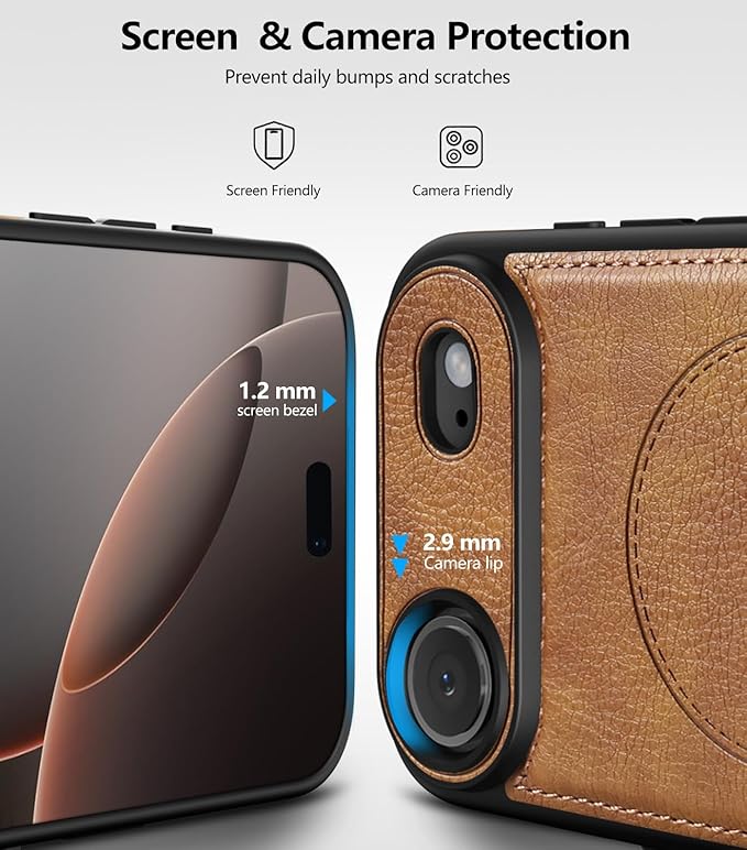 Magnetic for iPhone Air Leather Case,Built-in Invisible Stand [Compatible with Magsafe] Protective Slim Kickstand Phone Cover for iPhone Air Case, (Brown)