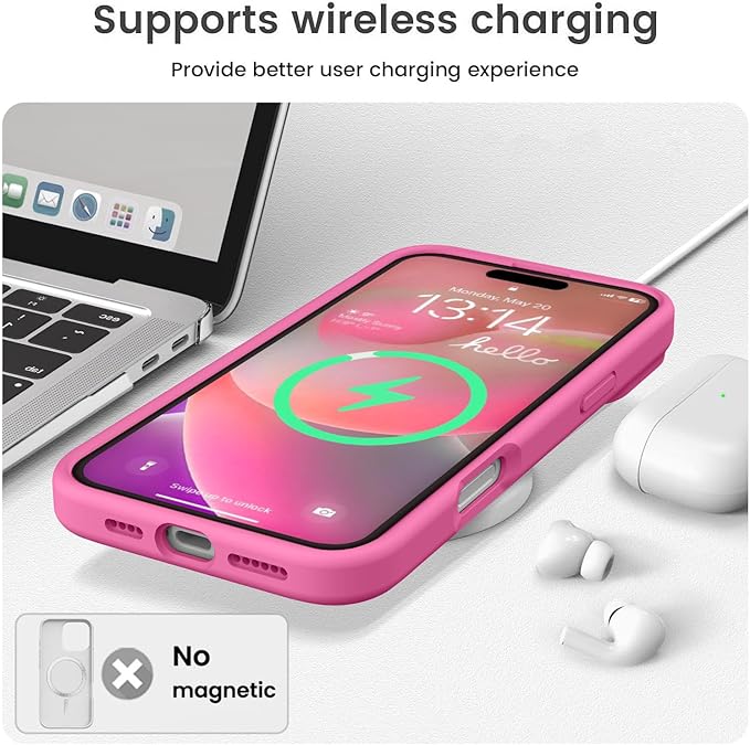 Vooii Compatible with iPhone 16 Plus Case, Liquid Silicone Upgrade [Camera Protection] [Soft Anti-Scratch Microfiber Lining] Shockproof Phone Case for iPhone 16 Plus 6.7 inch - Pitaya