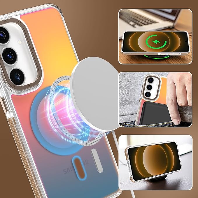 MOWIME Magnetic Case for Samsung Galaxy S25 FE 5G [Compatible with Magsafe] [Cute Fashion Fluorescent Design] [1 Screen Protector] Slim Translucent Matte Case for Galaxy S25 FE 5G 6.7", Desert