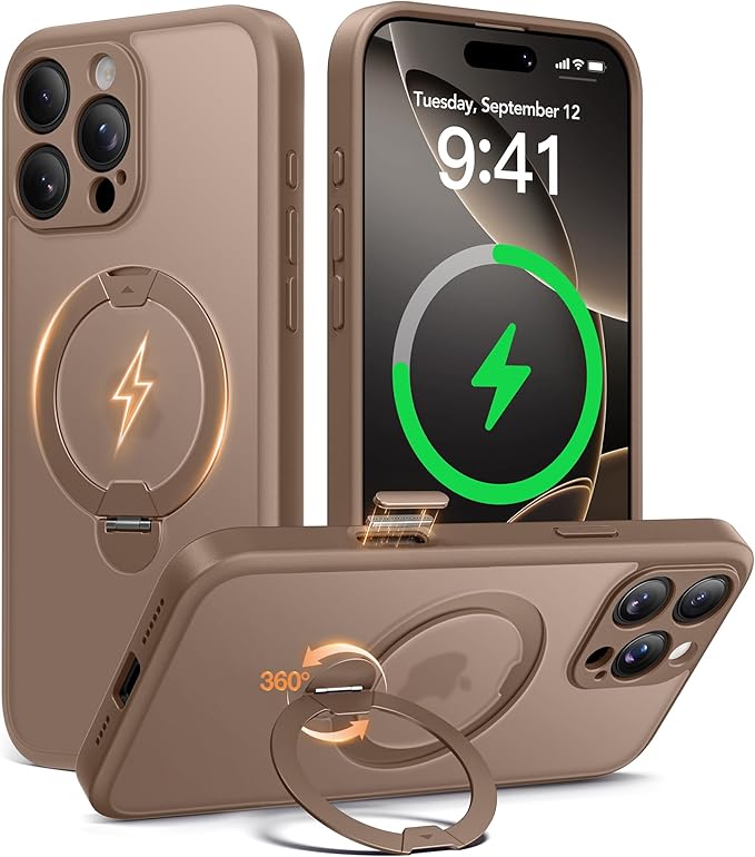 Magnetic for iPhone 16 Pro Max Case, [Unbreakable & Stable Stand] [Phone Case Compatible with MagSafe] [Military-Grade Protection] Slim Translucent Matte Shockproof Phone Cover, Rose Gold