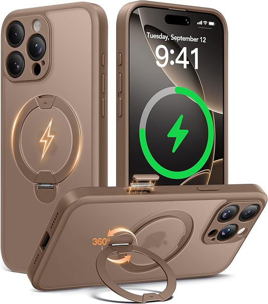 Magnetic for iPhone 16 Pro Max Case, [Unbreakable & Stable Stand] [Phone Case Compatible with MagSafe] [Military-Grade Protection] Slim Translucent Matte Shockproof Phone Cover, Rose Gold