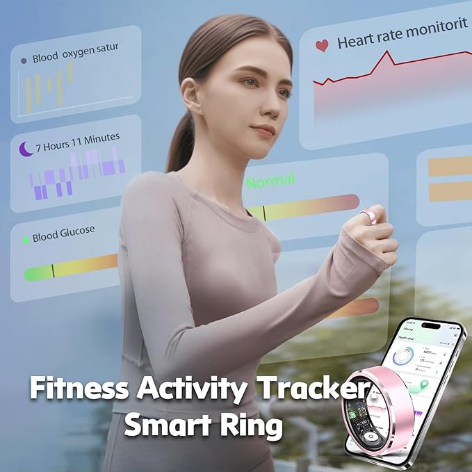 Smart Ring for Women Men,IP68 Waterproof Wearable Fitness Tracker with Sleep Tracking Heart Rate Healthy Monitor Ring Activity Monitoring Steps for iOS Android