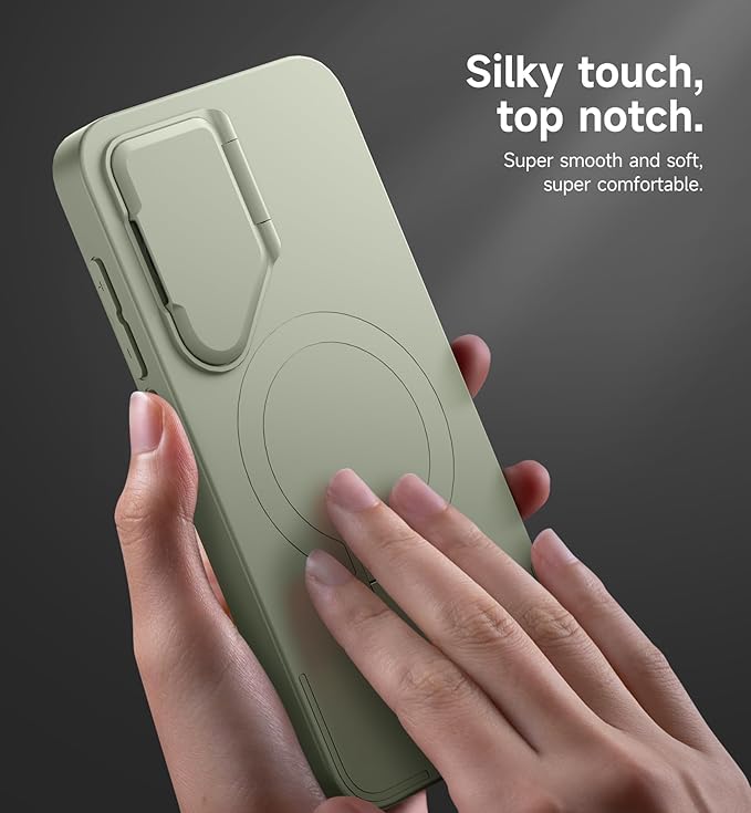 SURITCH for Samsung Galaxy S25+ Plus Phone Case, Magnetic Shockproof Protective Cover with Camera Cover & Adjustable Metal Kickstand for Galaxy S25+ Plus(2025)-Sage Green