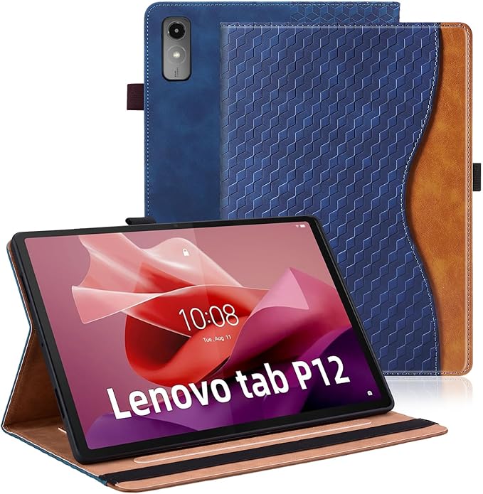 Case for Lenovo Tab P12 12.7 inch (TB370FU),Retro Folio Shell for Lenovo Xiaoxin Pad Pro 12.7 inch Multi-Angle Stand Cover PU Leather with Card Pocket,Blue