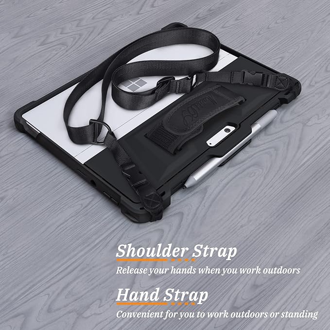 Microsoft Surface Pro 11/10/9 Case with Hand & Shoulder Strap, Pen Holder, Compatible with Type Cover Keyboard Rugged Protective Cover