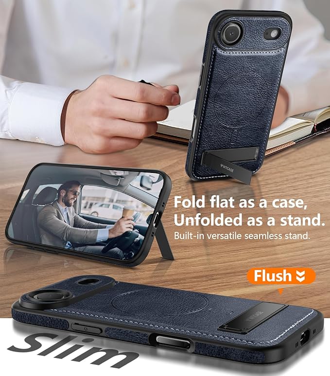 Magnetic for iPhone Air Leather Case,Built-in Invisible Stand [Compatible with Magsafe] Protective Slim Kickstand Phone Cover for iPhone Air Case,Blue