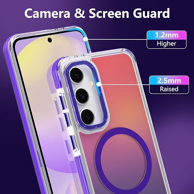 MOWIME Magnetic Case for Samsung Galaxy S24 FE [Compatible with Magsafe] [Cute Fashion Fluorescent Design] [1 Screen Protector] Slim Translucent Matte Case for Galaxy S24 FE 6.7", Purple