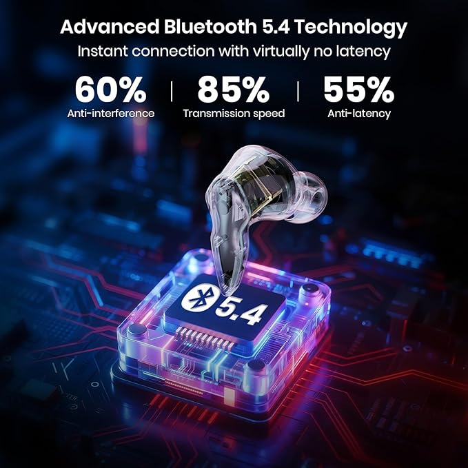 Wireless Earbuds Bluetooth 5.4 Headphones 35H Stereo Deep Bass in-Ear Buds with ENC Call Noise Cool Gaming Bluetooth Headphones with 25ms, IP5 Dual Mode Earphone for Gaming Sport Workout, Black