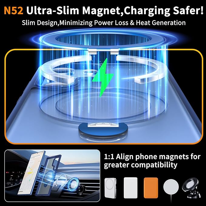 for Samsung Galaxy S24 Ultra Case,Compatible with Magsafe [Wireless Charging],with 360°Rotatable Magnetic Ring Stand,Matte Translucent Slim Soft Edge Phone Kickstand,Blue
