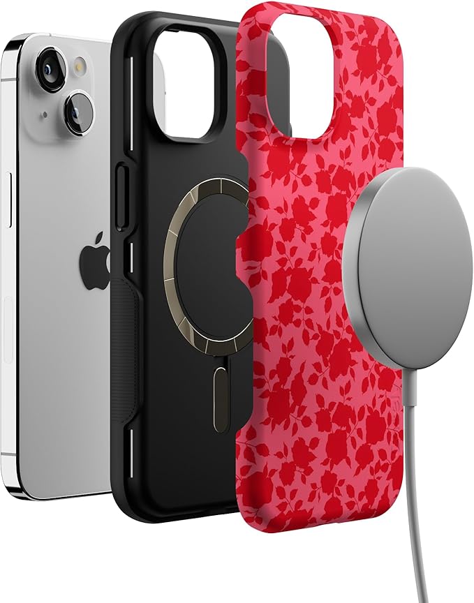 Casely iPhone 14 Case | Rose Garden | Red Floral Aesthetic | Compatible with MagSafe | Bold Protective Design