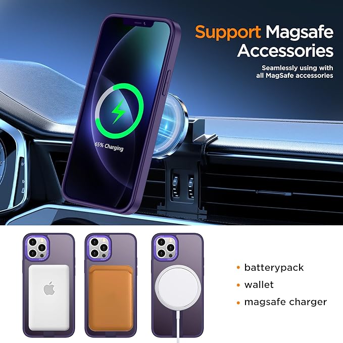 for iPhone 14 Pro Case with Kickstand, Compatible with MagSafe, [Invisible Stand] Anti-Slip Shockproof Military-Grade Protection, Magnetic Translucent Phone Case for iPhone 14Pro (Purple)