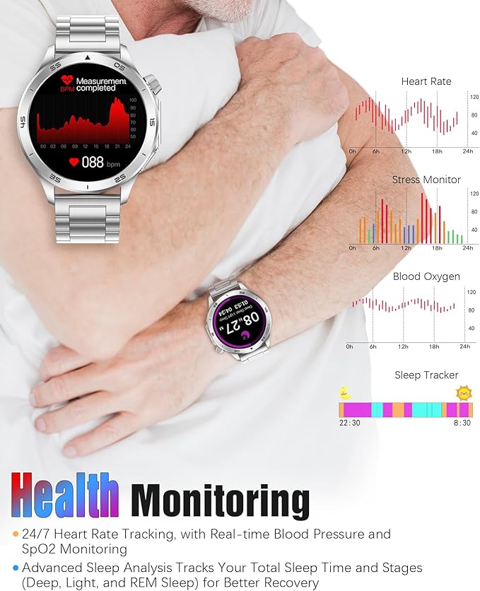 Smart Watch for Men, GPS Sports Mens Smartwatch, 1.53" HD Screen IP67 Waterproof, Answer/Make Call, Heart Rate Monitor, Sleep Tracking, Fitness Tracker, Compatible for Android iOS (Silver X2Max)