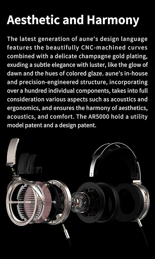 Aune AR5000 Full-Size Open-Back Headphones with MLD Driver, Dynamic Driver, Detachable Cable, Over-Ear HiFi Hi-Res Audiophile Headphones for HiFi System, Home Audio, DAP (AR5000 EU)